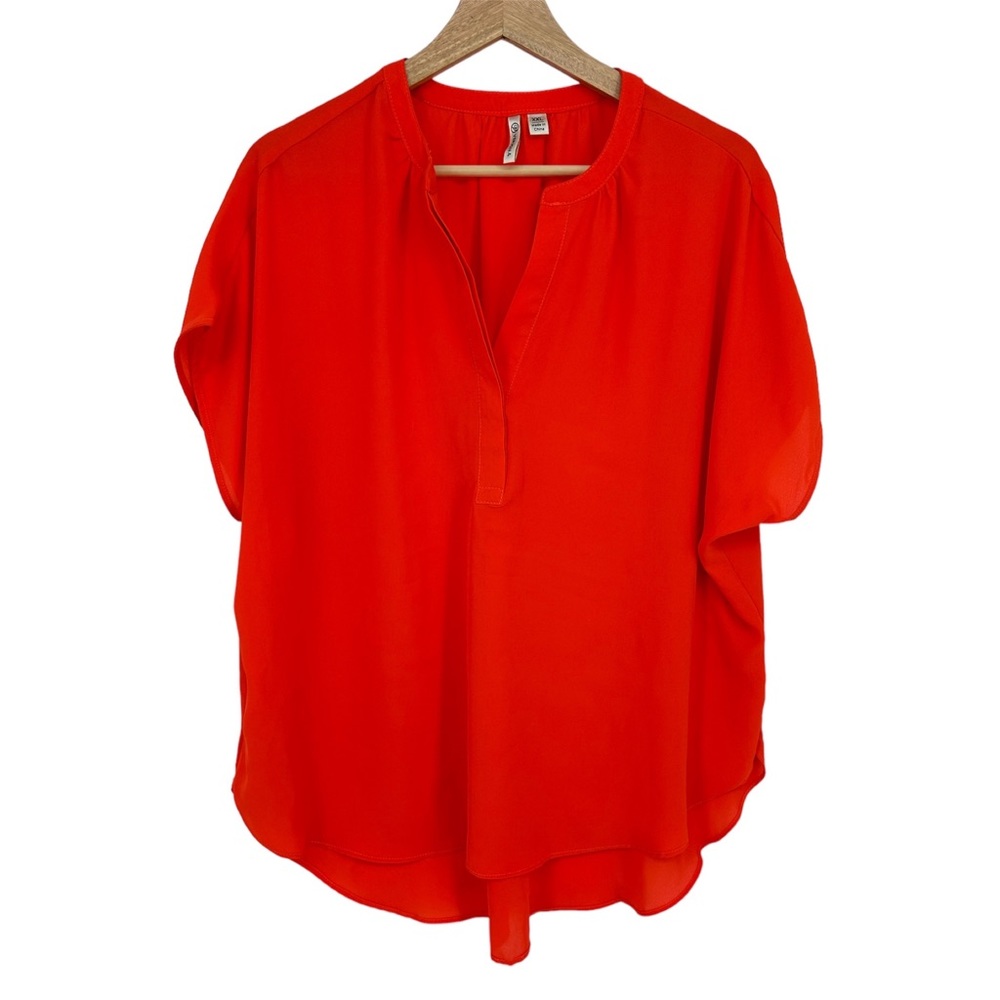 Versona Orange Coral Short Sleeve V Neck Blouse